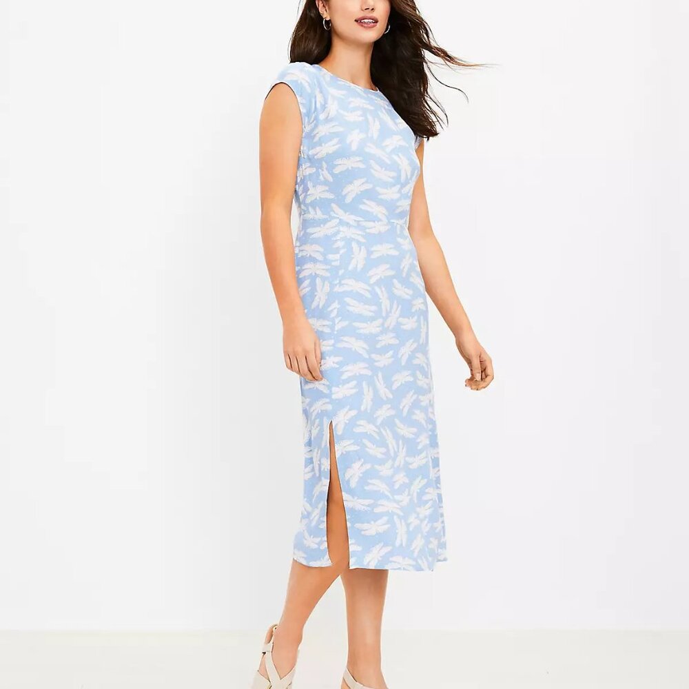 Loft Butterfly Flutter Sleeve Midi Dress Petite 6 NWT
